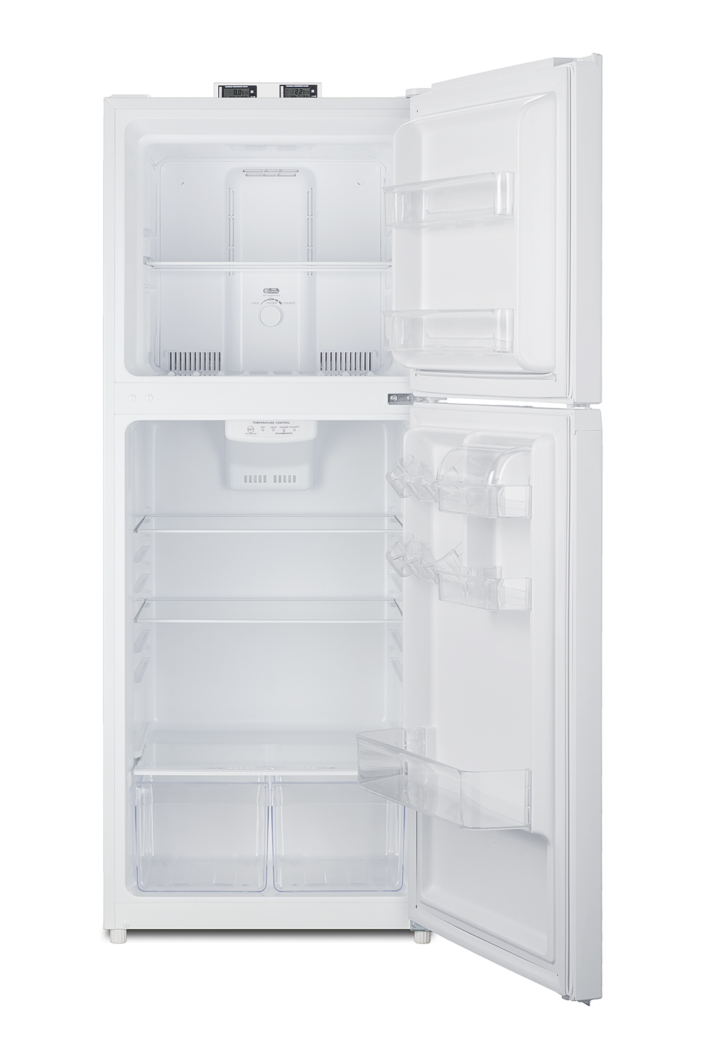 10.1 cu.ft. break room refrigerator-freezer in white with NIST calibrated alarm/thermometers, frost-free operation